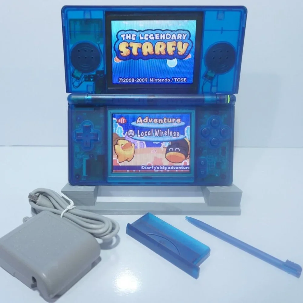 Nintendo DS Lite Transparent Clear Deep Ocean Blue Handheld System with Charger